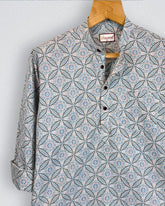 Blue Starburst – Printed Cotton Short Kurta